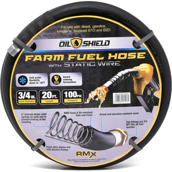 BluBird OilShield 3/4 Inch x 20 Ft. Rubber Farm Fuel Transfer Hose with Wire