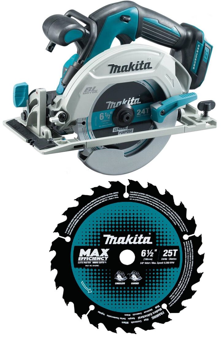 Makita 18V LXT Lithium-Ion Brushless Cordless 6-1/2 in. Circular Saw (Bare Tool) & 6-1/2 Inch 25T Carbide-Tipped Framing Circular Saw Blade