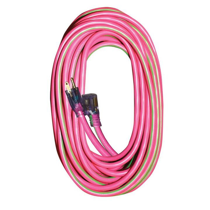 Voltec 100 Ft. 12/3 Fluorescent Pink Extension Cords with Lighted End