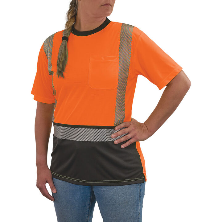 Ergodyne GloWear 8276BK Womens Performance Black Bottom Class 2 T-Shirt Hi-Vis Orange Small