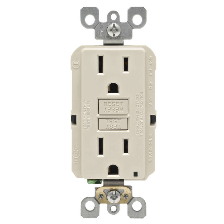 Leviton SmartlockPro GFCI Outlet 15A 125V Duplex Light Almond NEMA