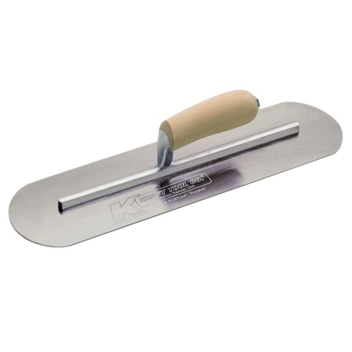 Kraft Tool Co 20 In. x 5 In. Carbon Steel Pool Trowel with Wood Handle On a Long Shank