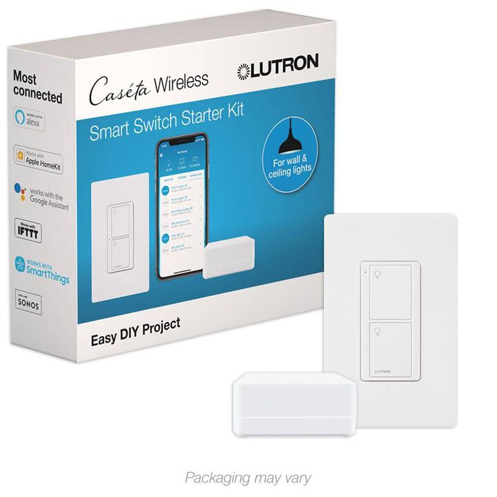 Lutron Caseta 120V 150W 5A 1P Gloss White 3-Way Smart Switch Starter Kit