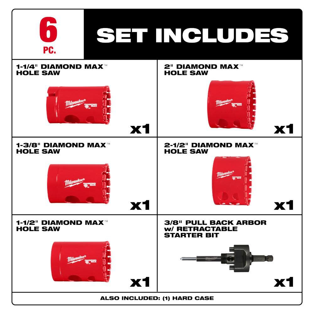 Milwaukee Diamond Max Hole Saw Set, 6 Piece, large image number 2