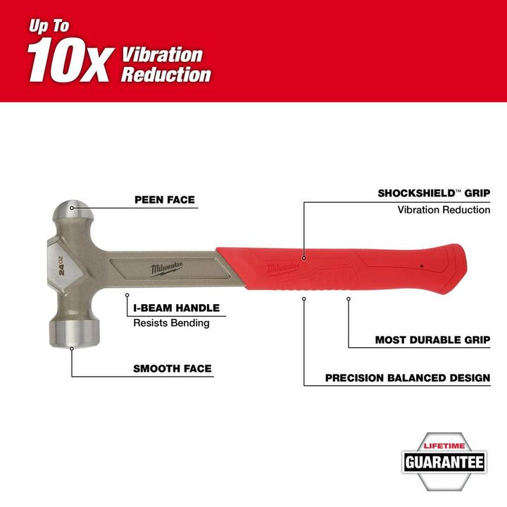 Milwaukee 24oz Steel Ball Peen Hammer, large image number 1