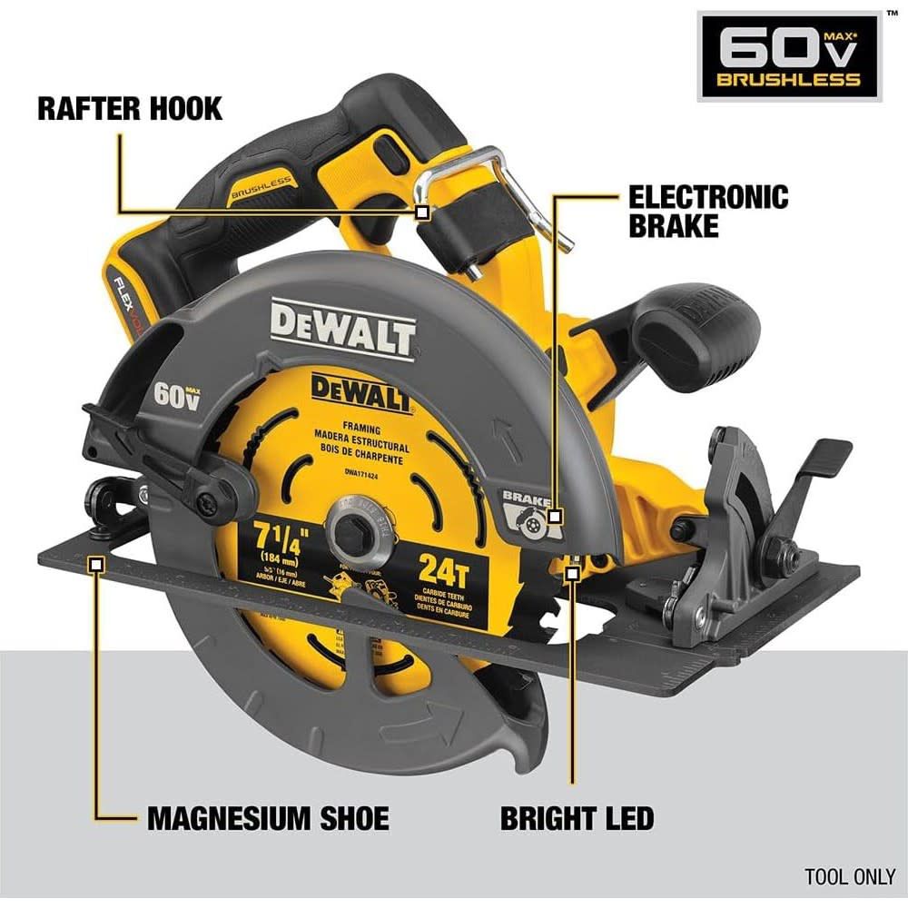 DEWALT 60V MAX 7-1/4 Inch Cordless Saw & 20/60V MAX Li-Ion Battery Bundle, large image number 3