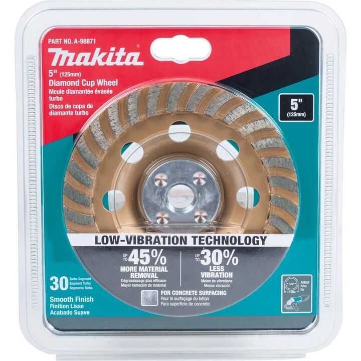Makita 5 Inch Low-Vibration Single Row Segmented Turbo Rim Diamond Cup Wheel for Concrete, large image number 7