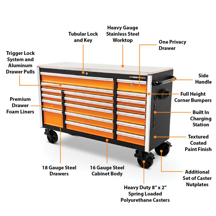GEARWRENCH 72 in 18 Drawer Rolling Tool Cabinet with Stainless Steel Worktop, large image number 1