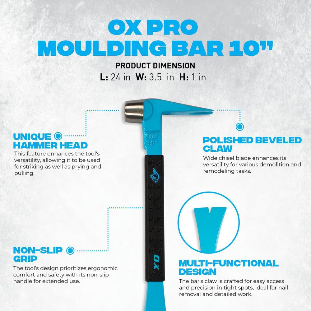 Ox Tools 10 Inch Length Pro Molding Bar with Ergonomic Rubber Grip Handle, large image number 12
