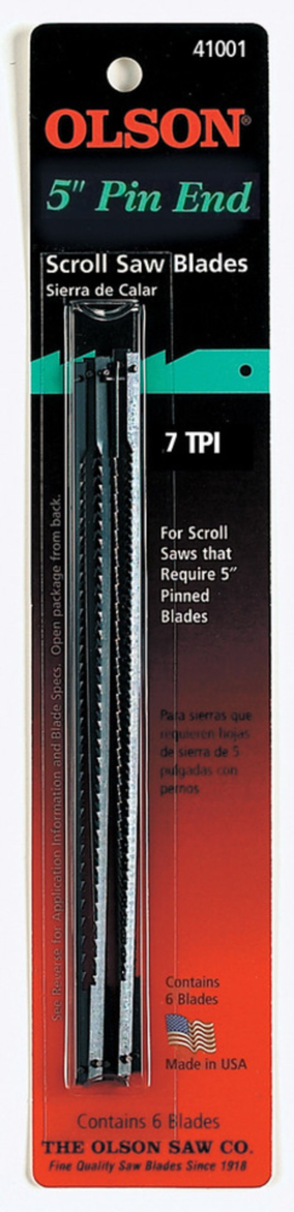 Olson Saw Company 5In Pin End Hook Tooth Scroll Saw Blades 7 TPI 6 pk, large image number 2