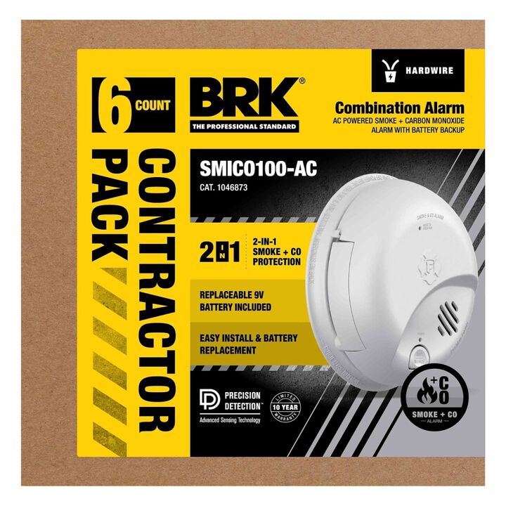 First Alert BRK SMICO100-AC 2-in-1 Smoke & CO Alarm with Battery Backup 6 Pack, large image number 1