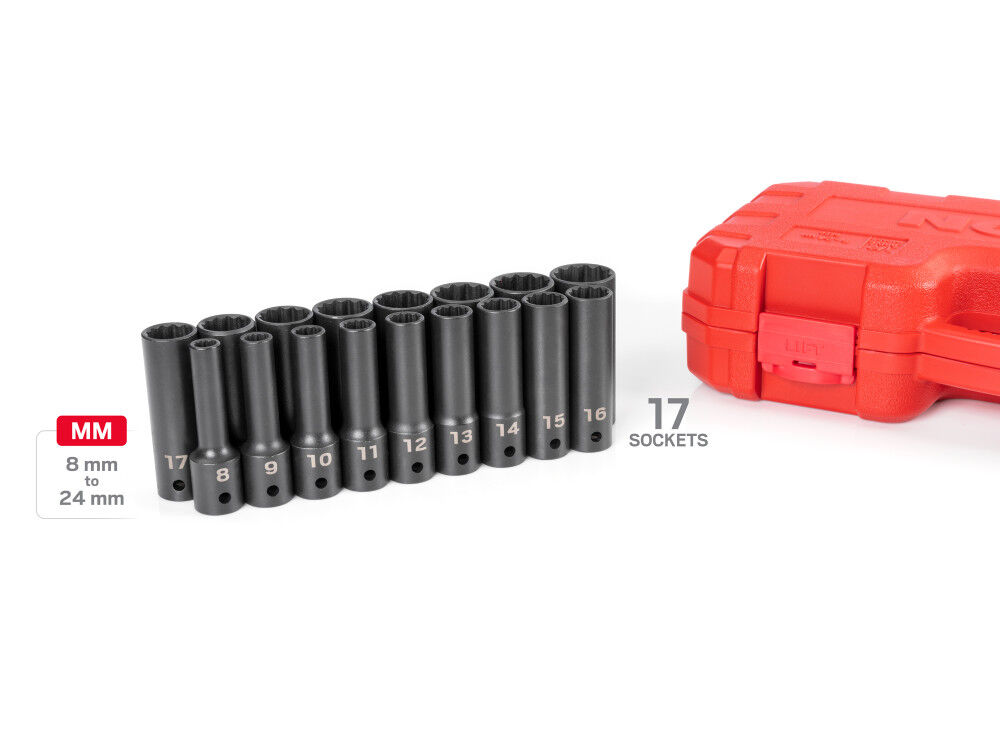 Tekton 1/2 Inch Deep 12 Point Impact Socket Set Case, 17 Piece (8-24 mm), large image number 2