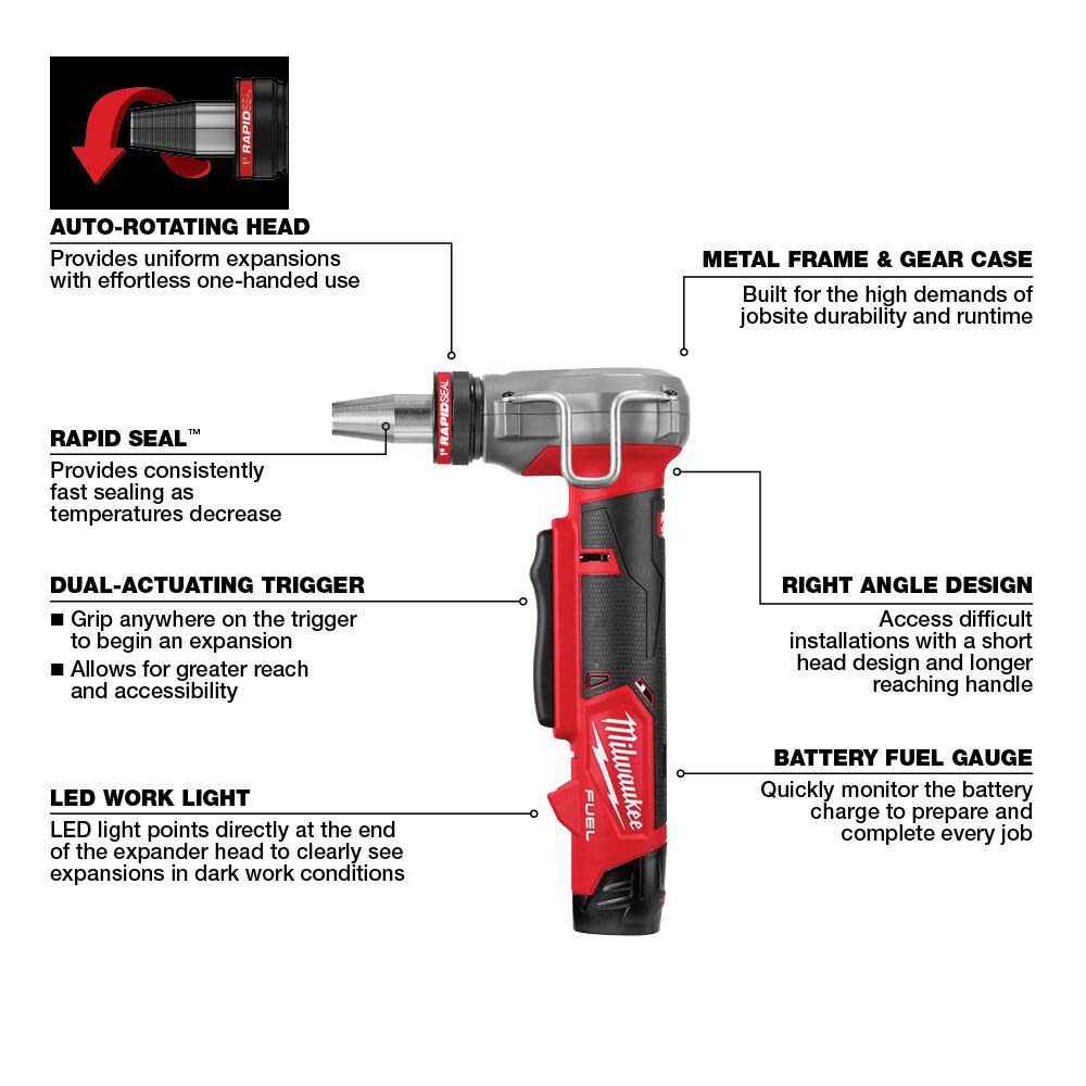 Milwaukee M12 FUEL ProPEX Expander Kit with 1/2inch-1inch RAPID SEAL ProPEX Expander Heads, large image number 8