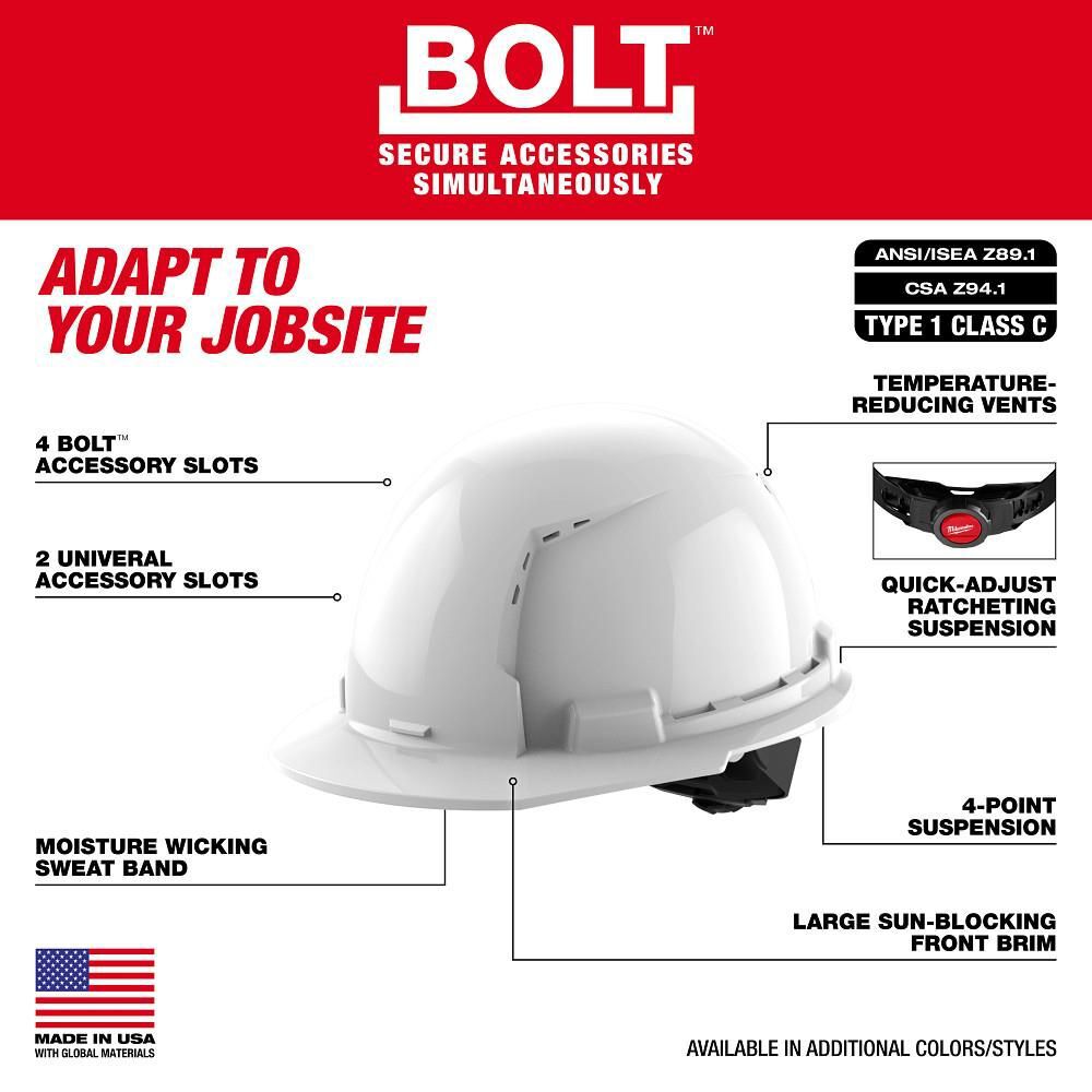 Milwaukee Gray Front Brim Vented Hard Hat with 4pt Ratcheting Suspension Type 1 Class C, large image number 3