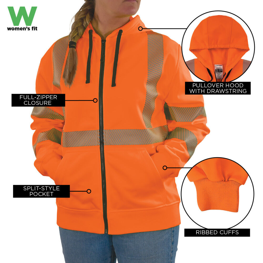 Ergodyne GloWear 8305W Class 3 Womens Performance Zip-Up Hoodie Hi-Vis Orange XL, large image number 6
