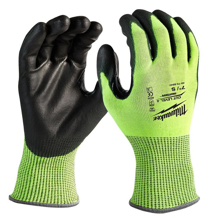 Milwaukee Cut Level 4 Gloves Hi Vis Polyurethane Dipped