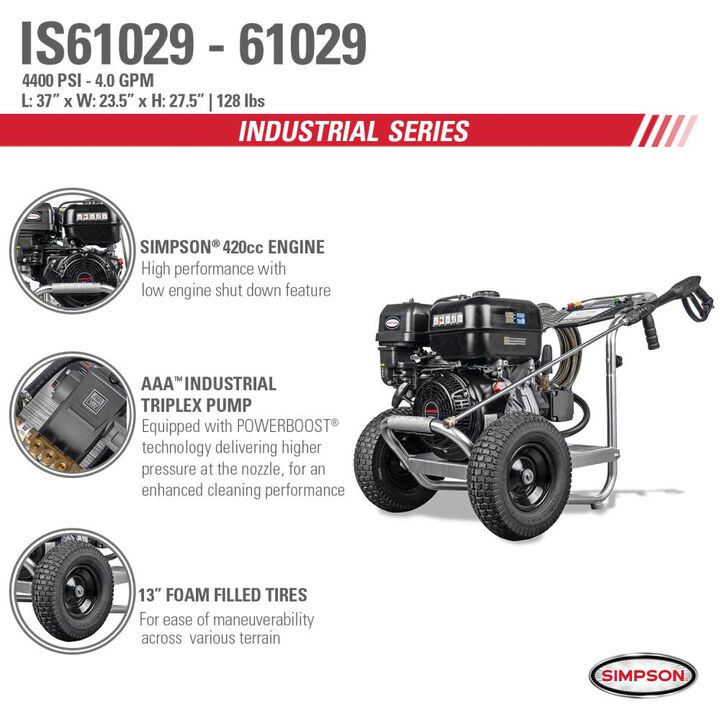 Simpson Industrial Series 4400 PSI 4.0 GPM Gas Powered Cold Water Pressure Washer with 5 Spray Tips, large image number 7
