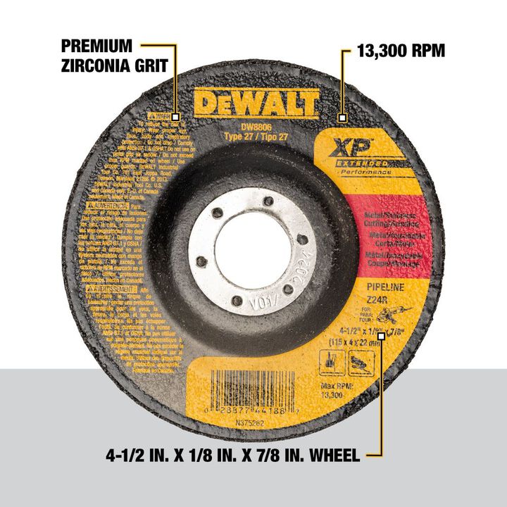 DEWALT 4 1/2-Inch x 1/8-Inch Pipeline Grinding Wheel, large image number 1