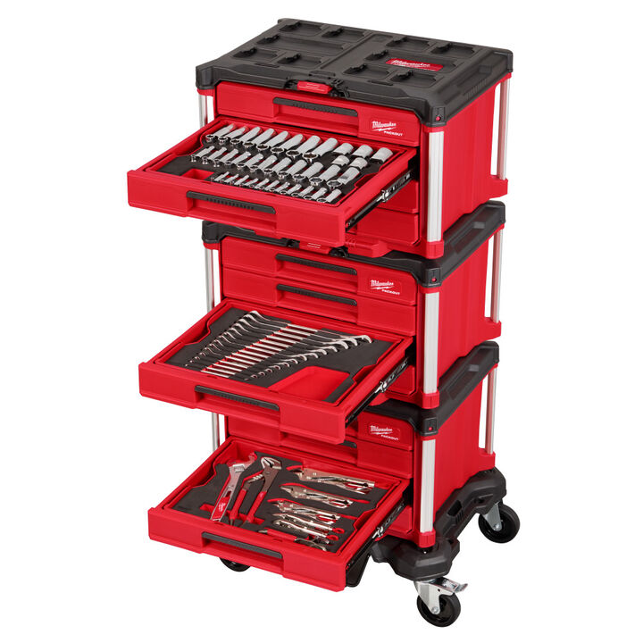 Milwaukee Master Mechanics Hand Tool Set with PACKOUT Drawers and Dolly, 366 Pieces