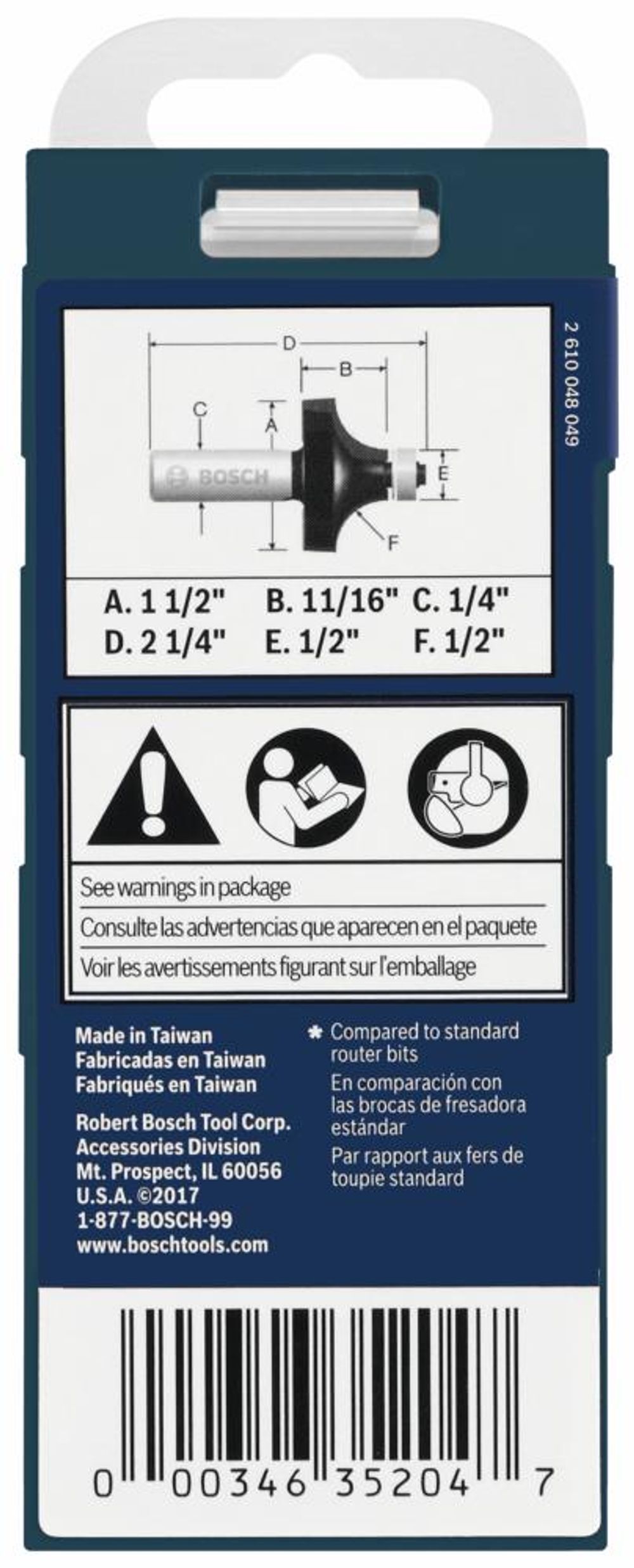 Bosch 1/2in x 11/16in Carbide Tipped Roundover Router Bit, large image number 4