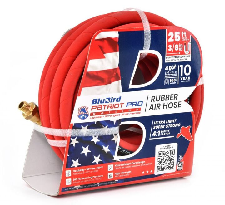 BluBird 3/8 Inch X 25 Ft. Patriot Pro Rubber Air Hose Assembly, large image number 1