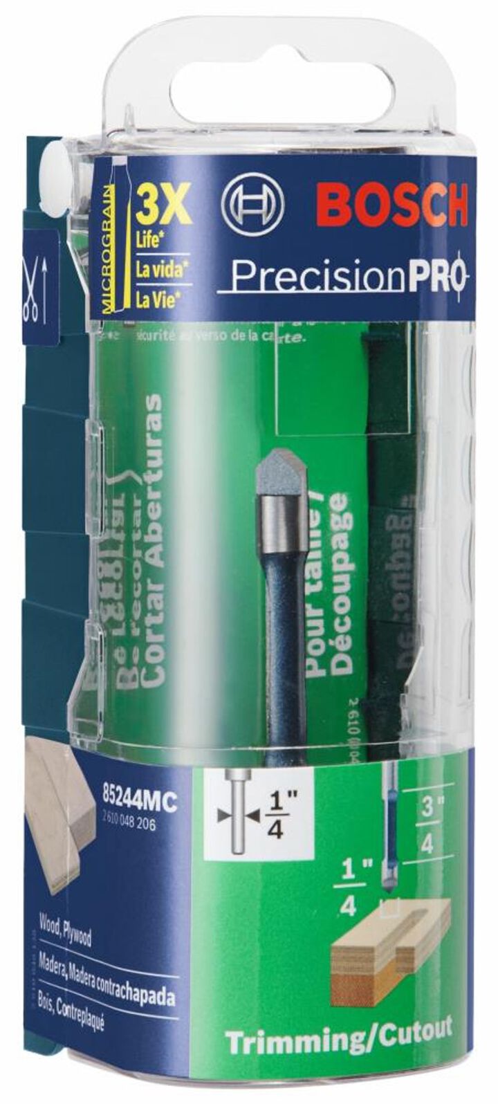 Bosch 1/4in x 3/4in Carbide Tipped Single Flute Pilot Panel Concave Router Bit, large image number 1