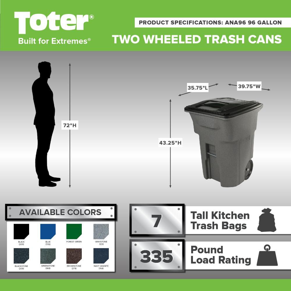 Toter 96 Gallon Trash Can with Smooth Wheels and Lid, large image number 2