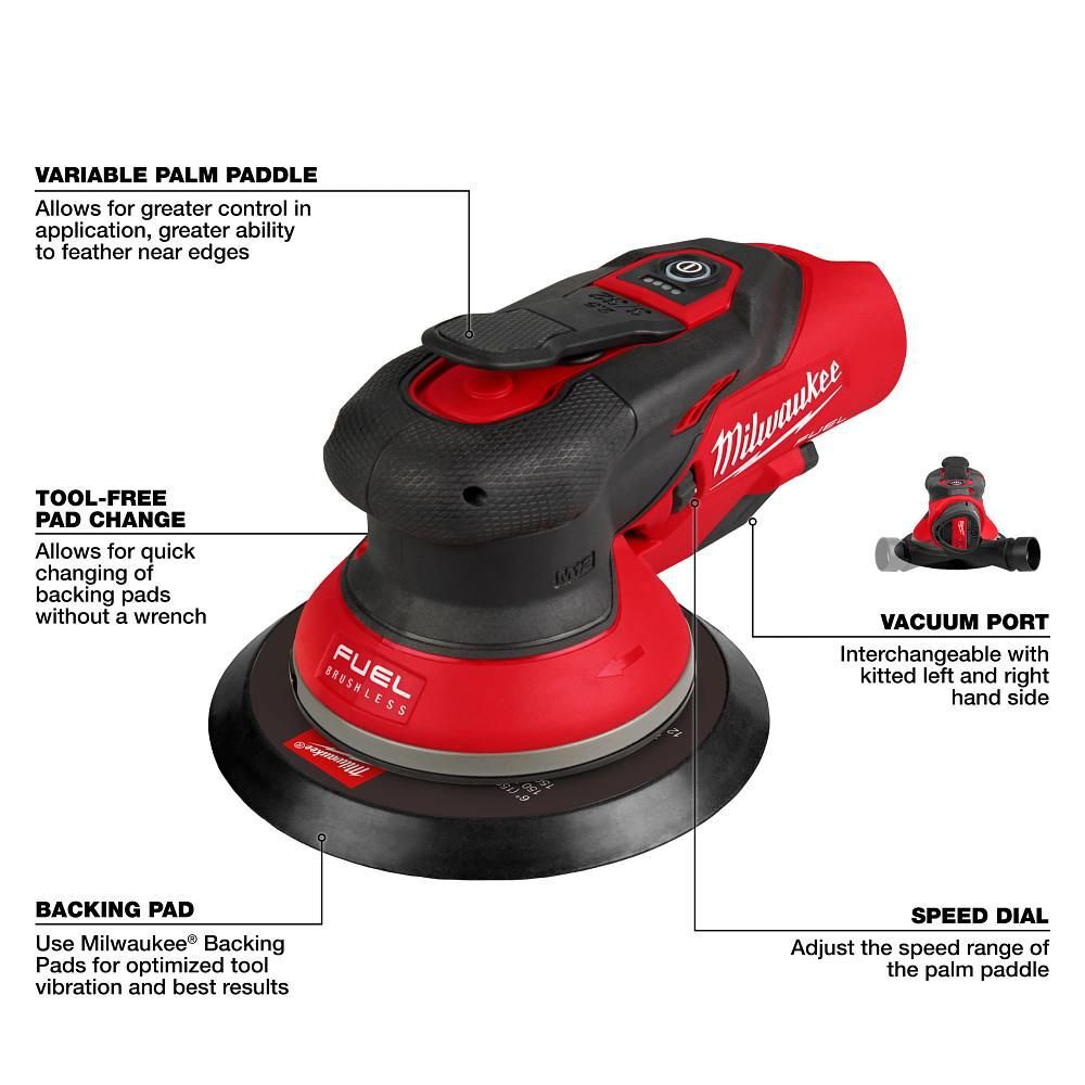 Milwaukee M12 FUEL 6 Inch Random Orbital Sander, 3/32 Inch (Bare Tool), large image number 4