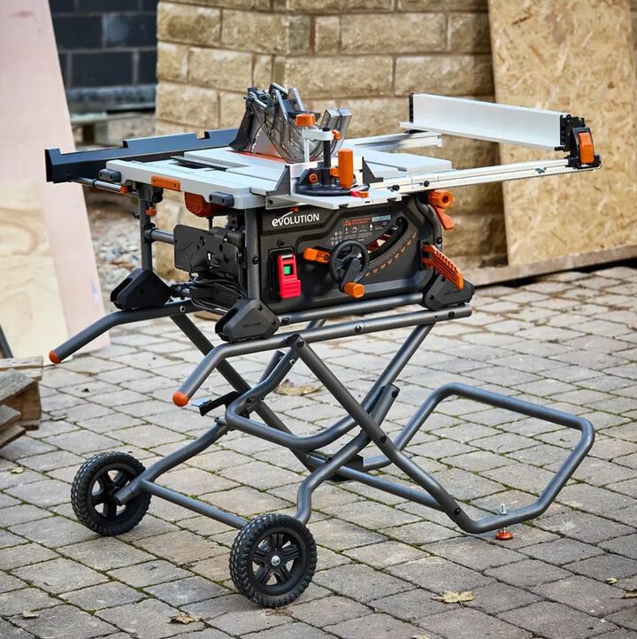 Evolution Power Tools R10TBLX Multi-Material 10 Inch Table Saw with Wheeled Scissor Stand, large image number 8