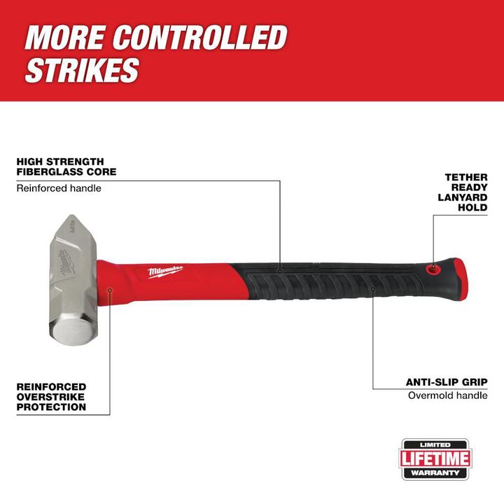 Milwaukee 2 1/2 lb Fiberglass Cross Peen Hammer, large image number 1