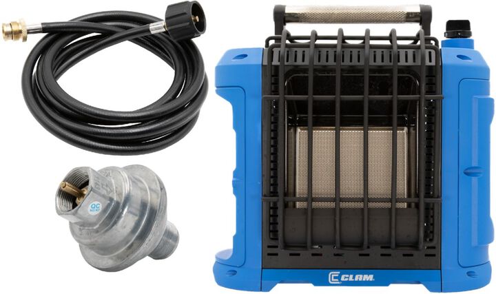 Clam Outdoors CH-10000VH 10000 Btu Propane Fuel Powered Radiant Heater, 5 Foot Propane Extension Hose, & Fuel Filter Bundle