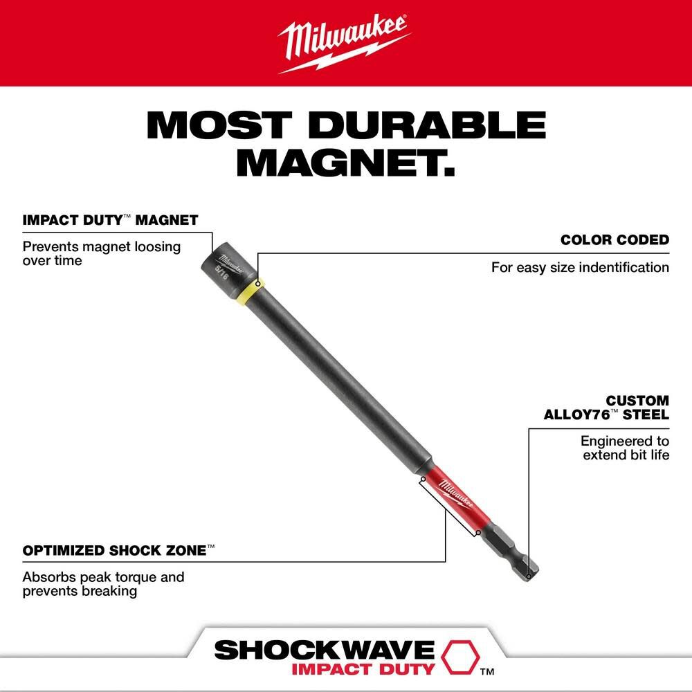 Milwaukee SHOCKWAVE Impact Duty 7/16inch x 6inch Magnetic Nut Driver, large image number 4