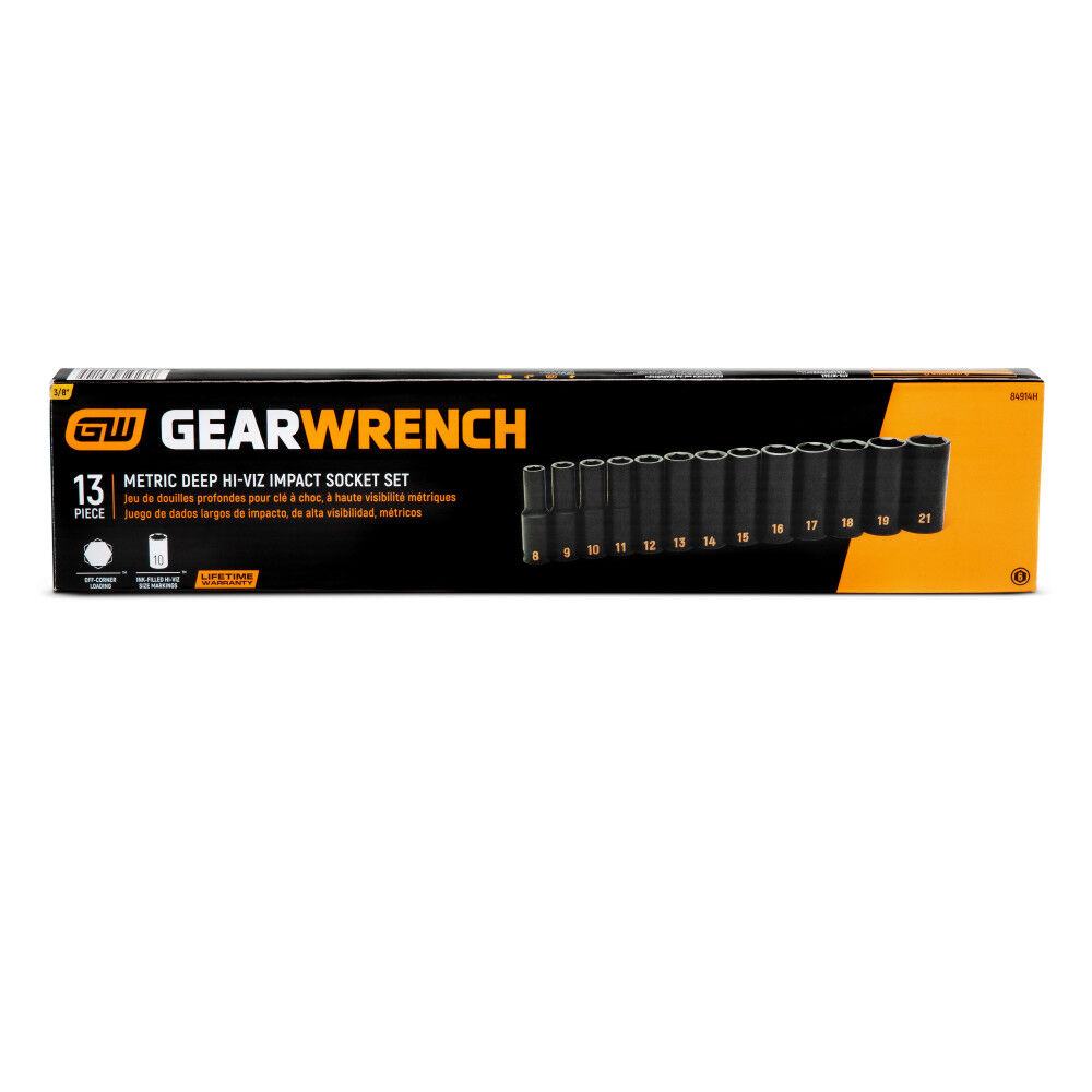 GEARWRENCH 3/8 Inch Drive 6 Point Metric Hi-Viz Deep Impact Socket Set 13 Pieces, large image number 4