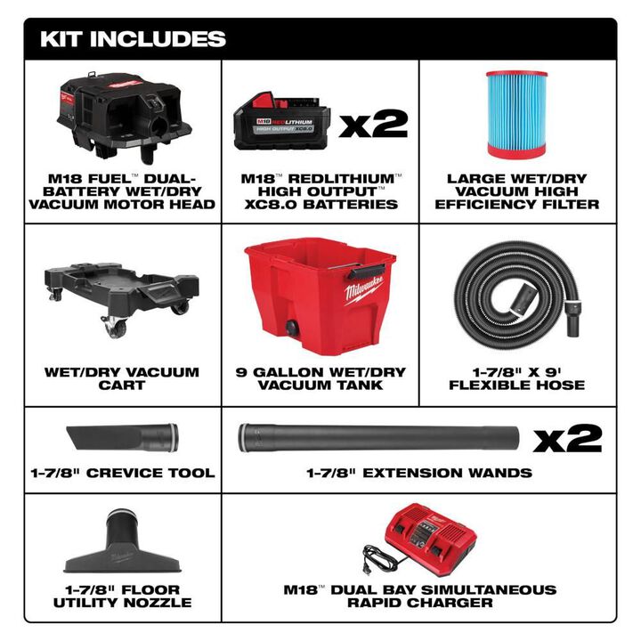 Milwaukee M18 FUEL Vacuum Kit 9 Gallon 36V Wet/Dry, large image number 1