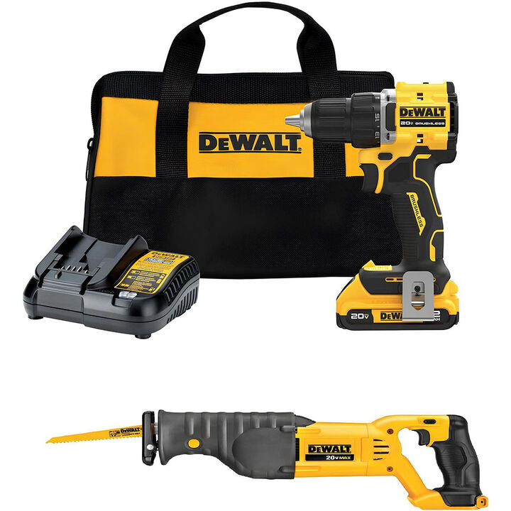 DEWALT 20V MAX Reciprocating Saw & Atomic Compact Drill Driver Kit Bundle
