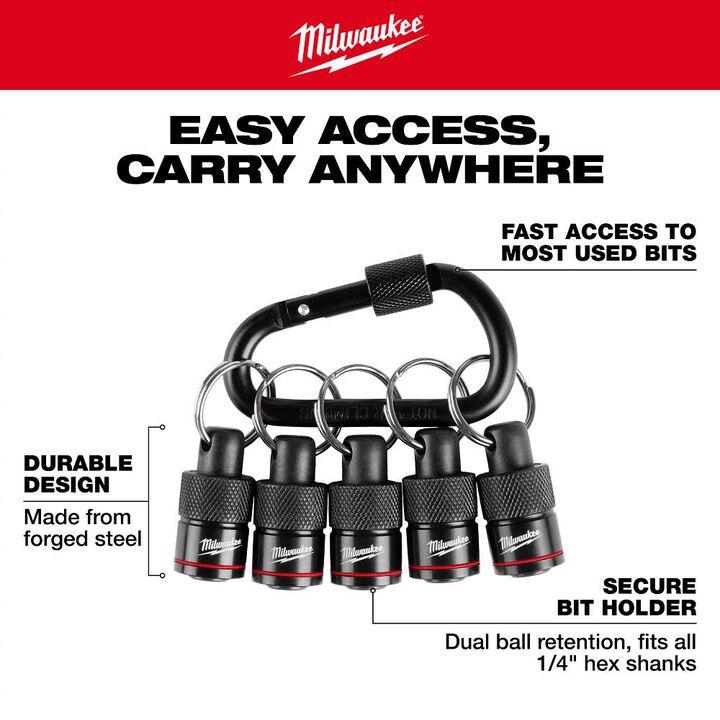 Milwaukee Bit Holder with Carabiner, 5 Piece, large image number 2