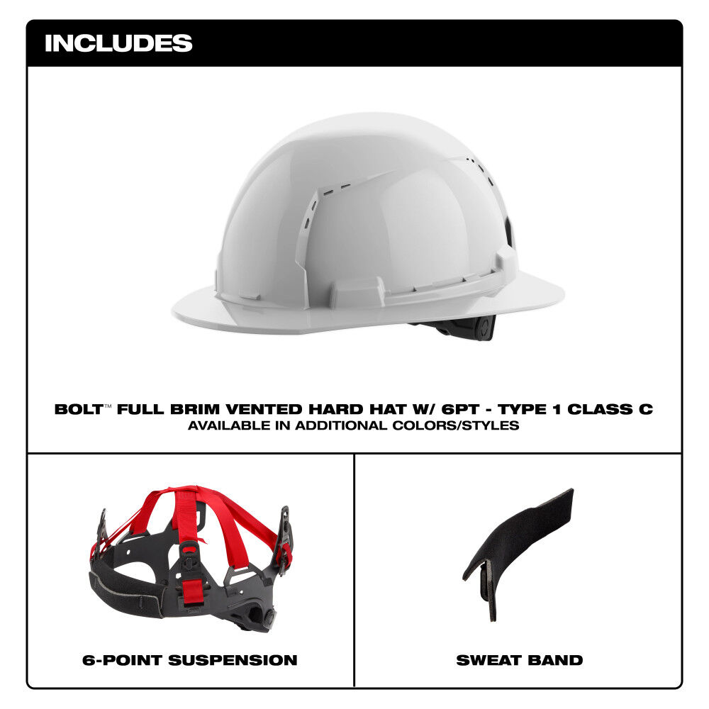 Milwaukee BOLT Red Full Brim Vented Hard Hat with 6pt Ratcheting Suspension Type 1 Class C & USB Cooling Fan Bundle, large image number 11