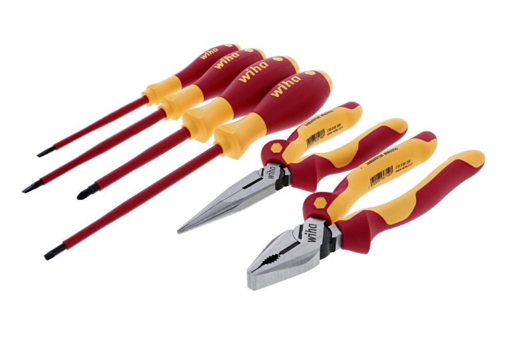 Wiha Insulated Industrial Pliers Cutters and Screwdriver Set 6 Piece, large image number 3