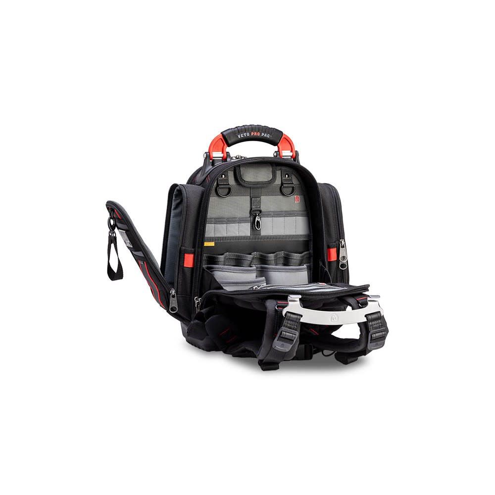 Veto Pro Pac 40 Lbs Small Zippered Compact Tool Backpack, Black/Red, large image number 11