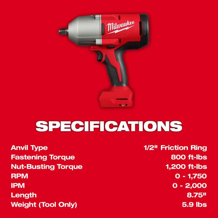 Milwaukee M18 Brushless 1/2 in High Torque Impact Wrench with Friction Ring (Bare Tool), large image number 2