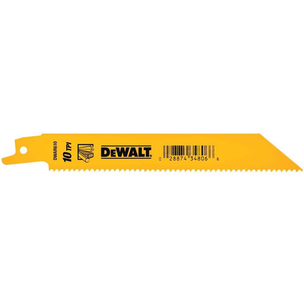 DEWALT 6 Inch 10 TPI Straight Back Bi-Metal Reciprocating Saw Blade General Purpose (5 pack), large image number 3