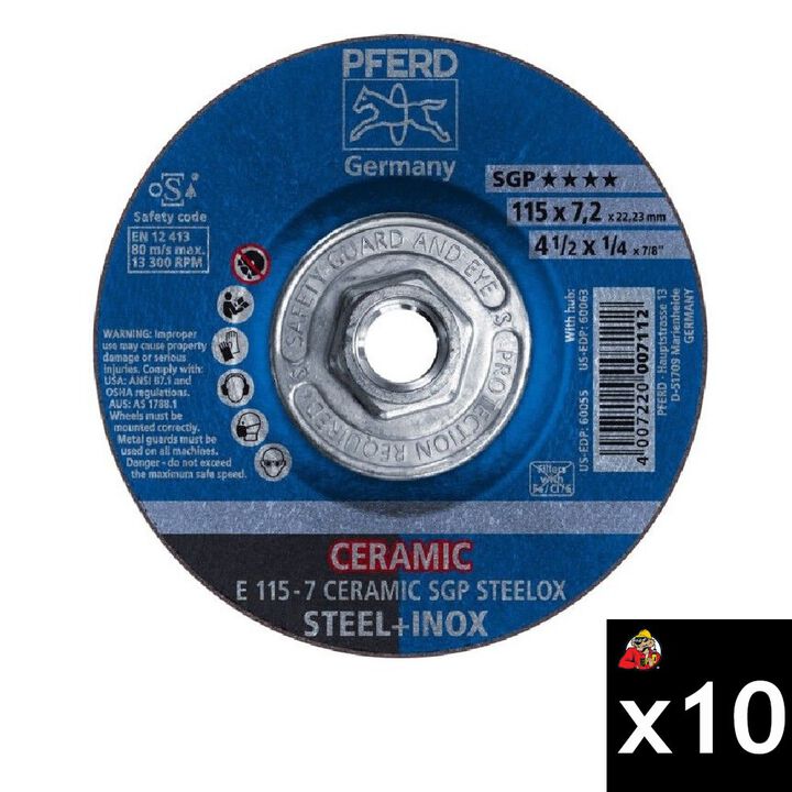 Pferd 4-1/2 Inch Ceramic CO SGP Steelox Grinding Wheel Bundle, 10 Pieces