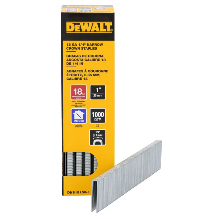 DEWALT 1 Inch 18 Gauge 1/4 Inch Narrow Crown Finish Staples, 1000 Pieces, large image number 2