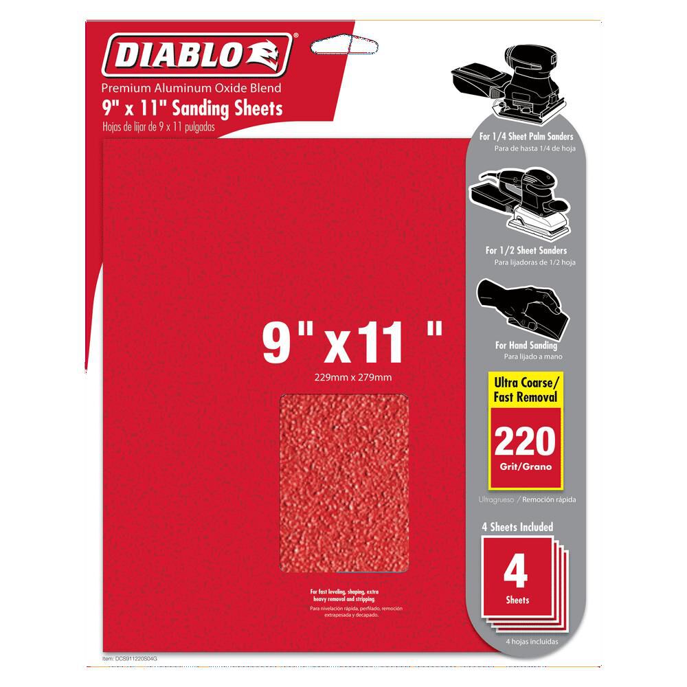 Diablo Tools 9in x 11in Sanding Sheets 220 Grit (4-Pack), large image number 3