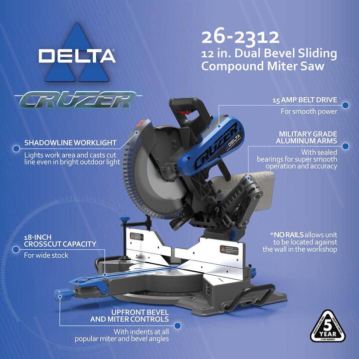 Delta 12 Inch Dual Bevel Sliding Cruzer Miter Saw, large image number 5