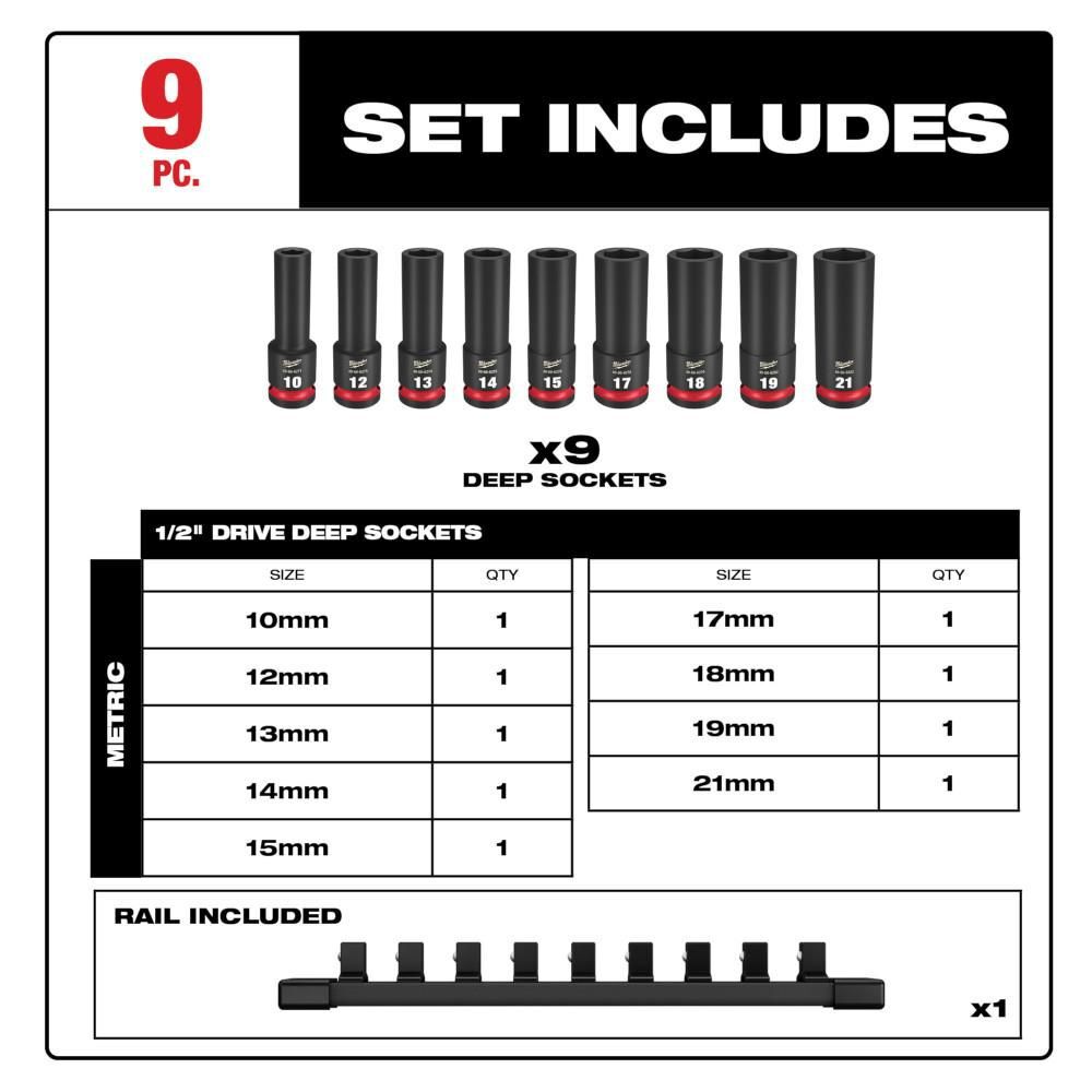 Milwaukee SHOCKWAVE Impact Duty 1/2in Drive Metric Deep 6 Point Socket Set 9pc, large image number 4