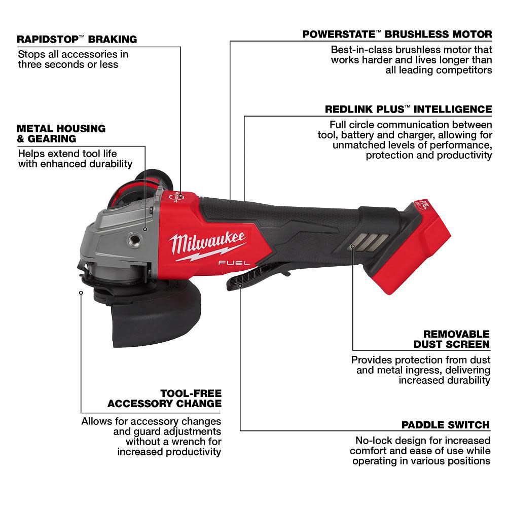 Milwaukee M18 FUEL 4-1/2inch / 5inch Grinder Paddle Switch No-Lock (Bare Tool), large image number 3