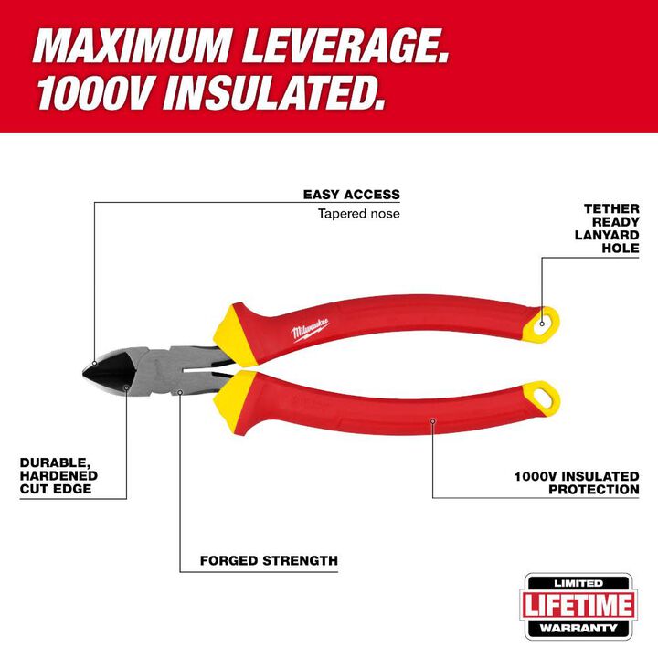 Milwaukee 1000V Insulated 8in Diagonal Cutting Pliers, large image number 1