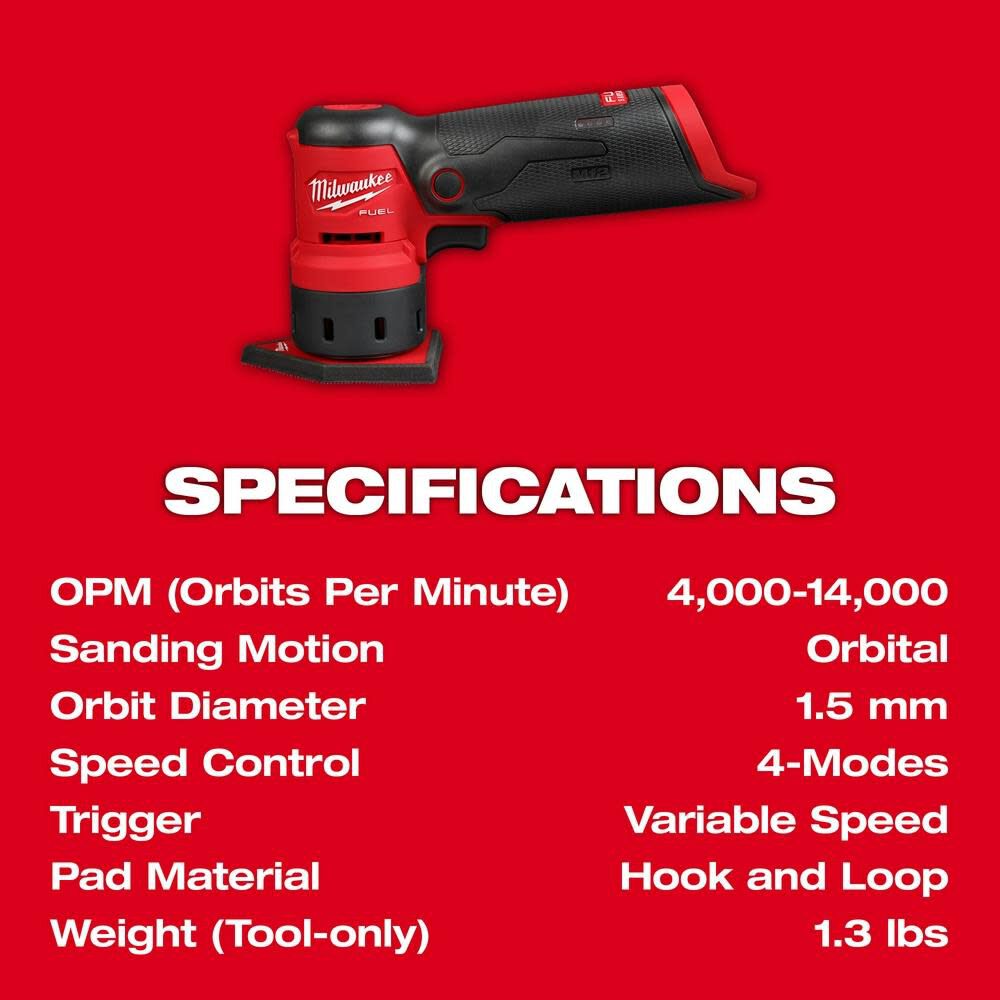 Milwaukee M12 FUEL Orbital Detail Sander (Bare Tool) Reconditioned, large image number 8
