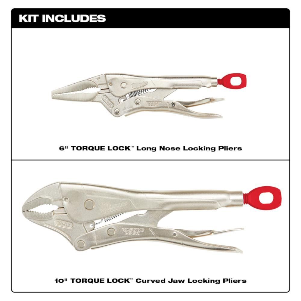 Milwaukee 10inch Curved Jaw & 6inch Long Nose Pliers Set, large image number 2